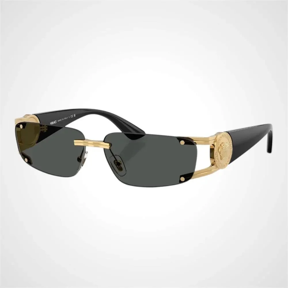 New VERSACE Sunglasses Black Gold Rectangle 59MM Rimless Medusa Retro Authentic - Picture 1 of 6